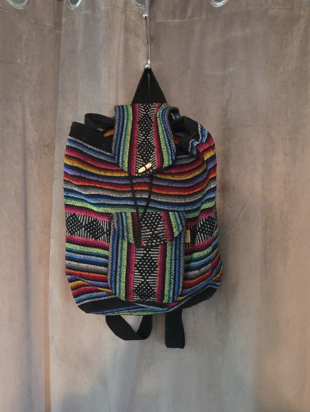 Multicolor Striped Woven Backpack - Casual Daypack